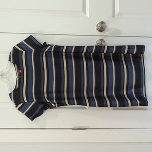 Vince Camuto Black, Blue & Cream Striped Dress, Size 10